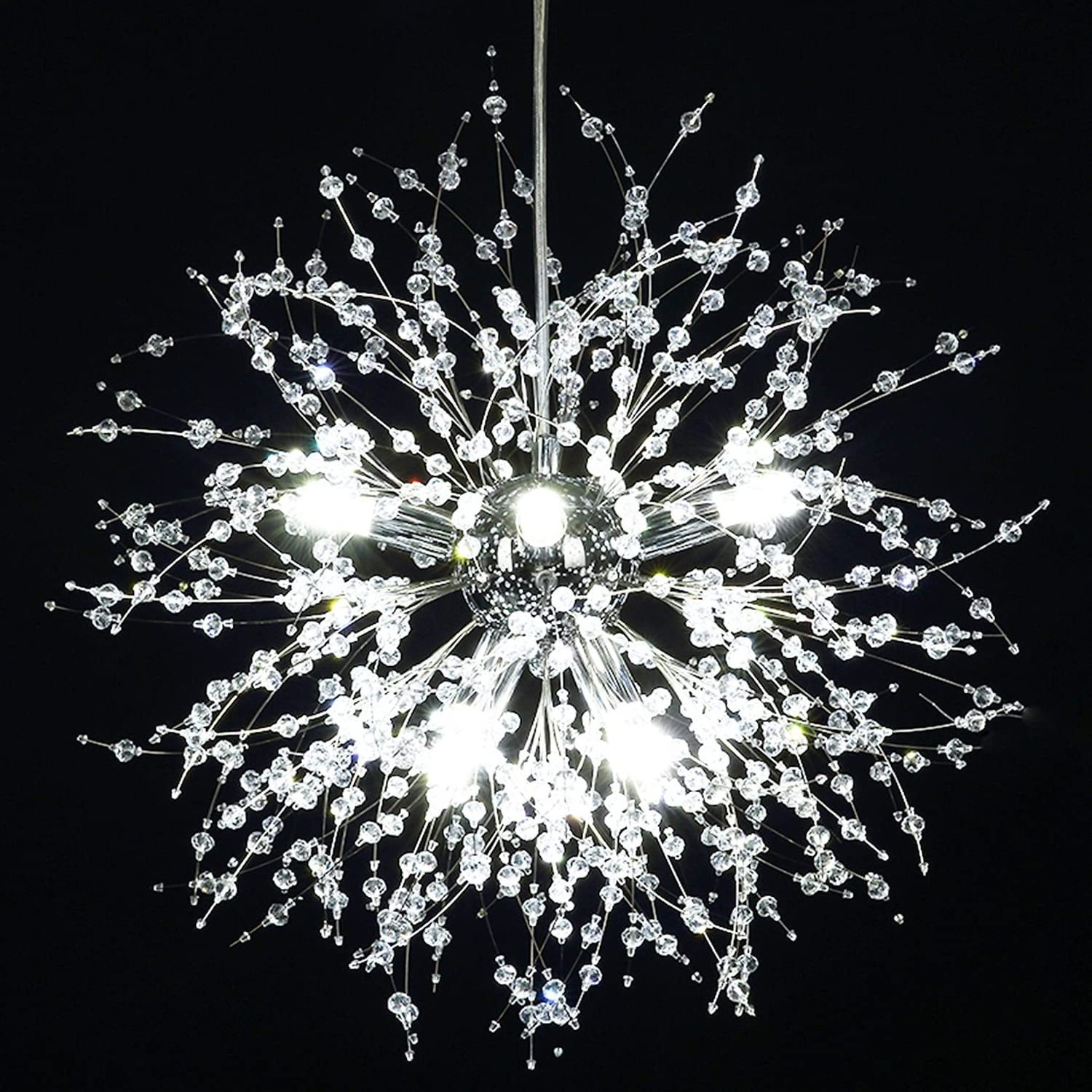 Sputnik Chandelier 8 Light Modern Fireworks Pendant Lighting Silver Crystal Industrial Firework Ceiling Light Fixture