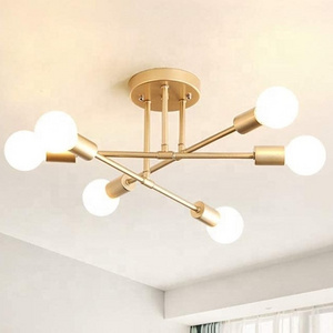 Luxury Modern Sputnik Chandelier Pendant Light Multiple Rod Wrought Iron Ceiling Lights for Living Room