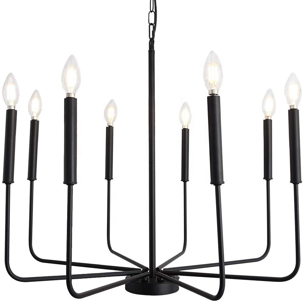 Black Farmhouse Chandelier Rustic Industrial Candle Chandelier Ceiling Hanging Pendant Light Modern Chandelier Light Fixture