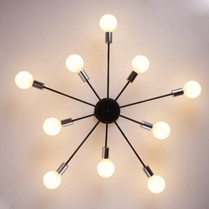 Surpars House Sputnik Chandelier, 10 Lights Semi Flush Mount Ceiling Light,Black & Silver