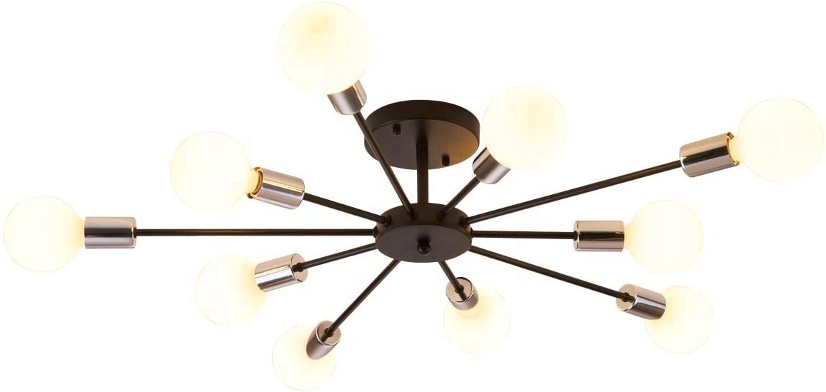 Surpars House Sputnik Chandelier, 10 Lights Semi Flush Mount Ceiling Light,Black & Silver