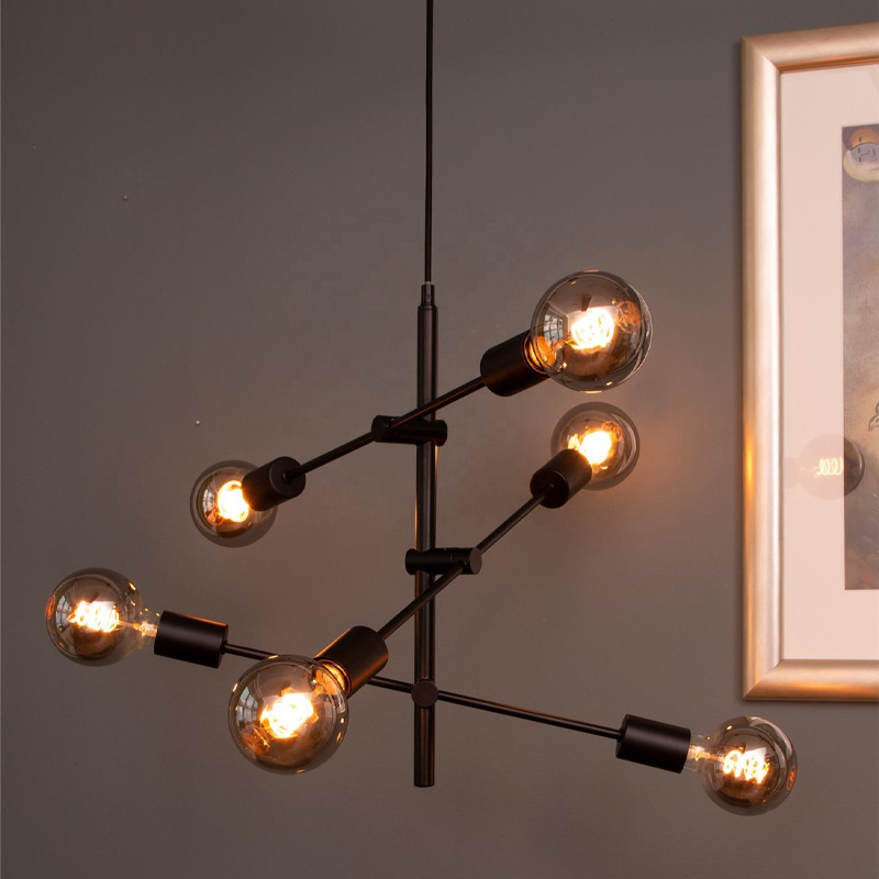 Modern Black Sputnik Chandelier 6 Lights Ceiling Light Fixture Industrial Pendant for kitchen island