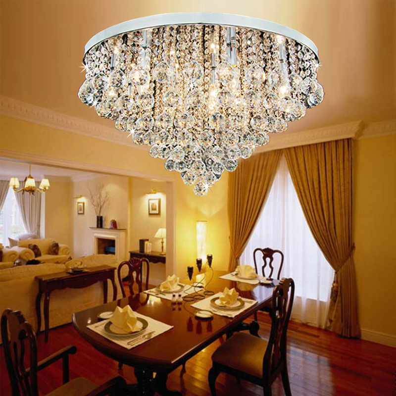 Modern K9 Crystal Raindrop Chandelier Lighting Flush Mount for Dining Room Living Room Bedroom