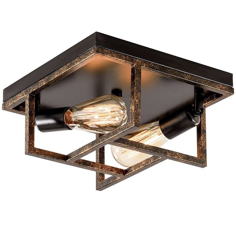 Rustic Vintage Metal Frame Industrial Ceiling 2-Light Bronze Painted for Hallway Entryway Bedroom