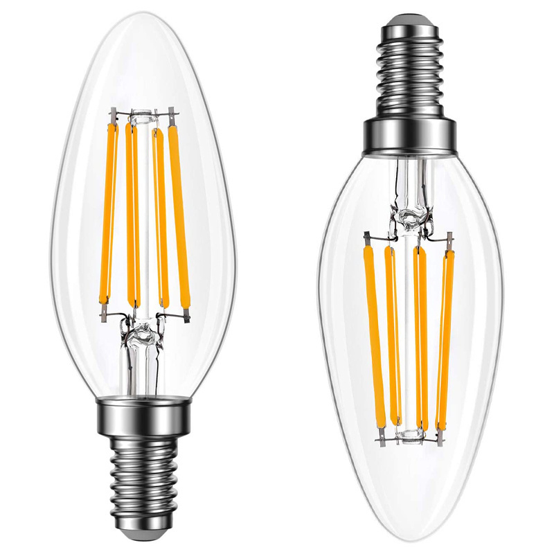 Non-Dimmable LED Candle Filament Light Bulb E12 Candelabra Base Efficient 4W Vintage Bulbs