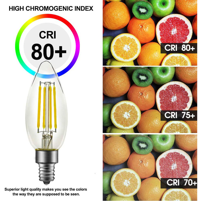 Non-Dimmable LED Candle Filament Light Bulb E12 Candelabra Base Efficient 4W Vintage Bulbs