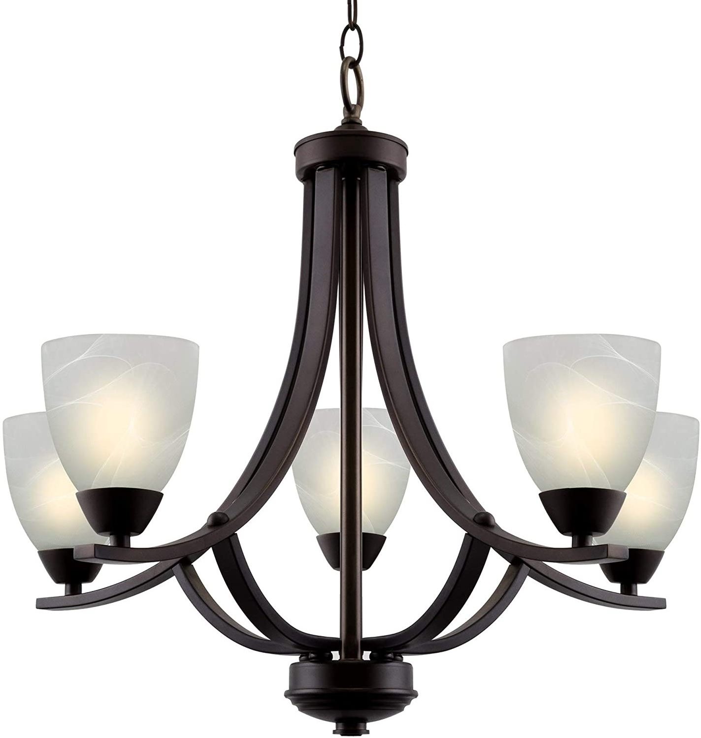 luxury modern chandelier 5-Light Large Chandelier + Alabaster Glass Shades, Adjustable Chain, Oil Rubbed Bronze Finish