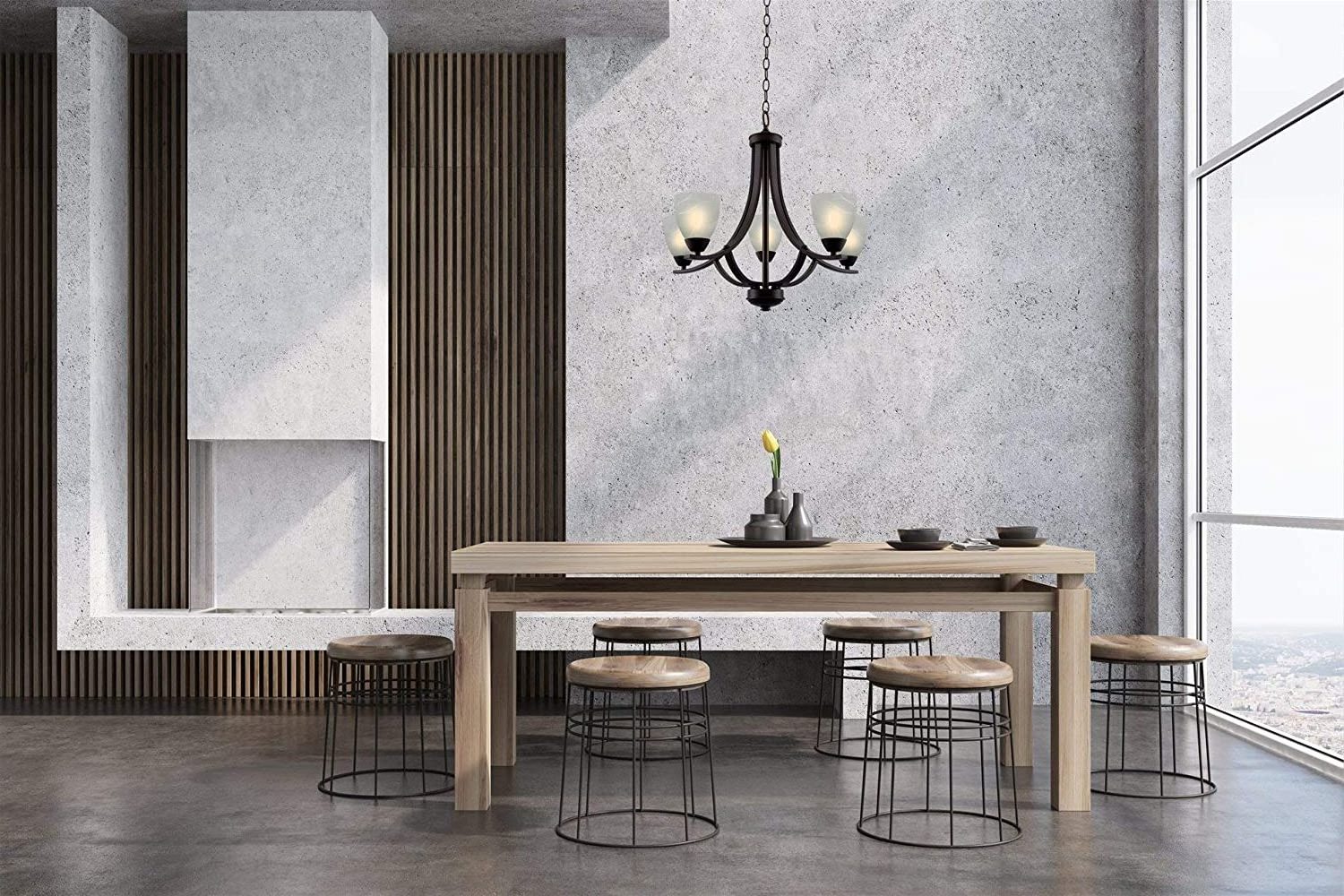 luxury modern chandelier 5-Light Large Chandelier + Alabaster Glass Shades, Adjustable Chain, Oil Rubbed Bronze Finish