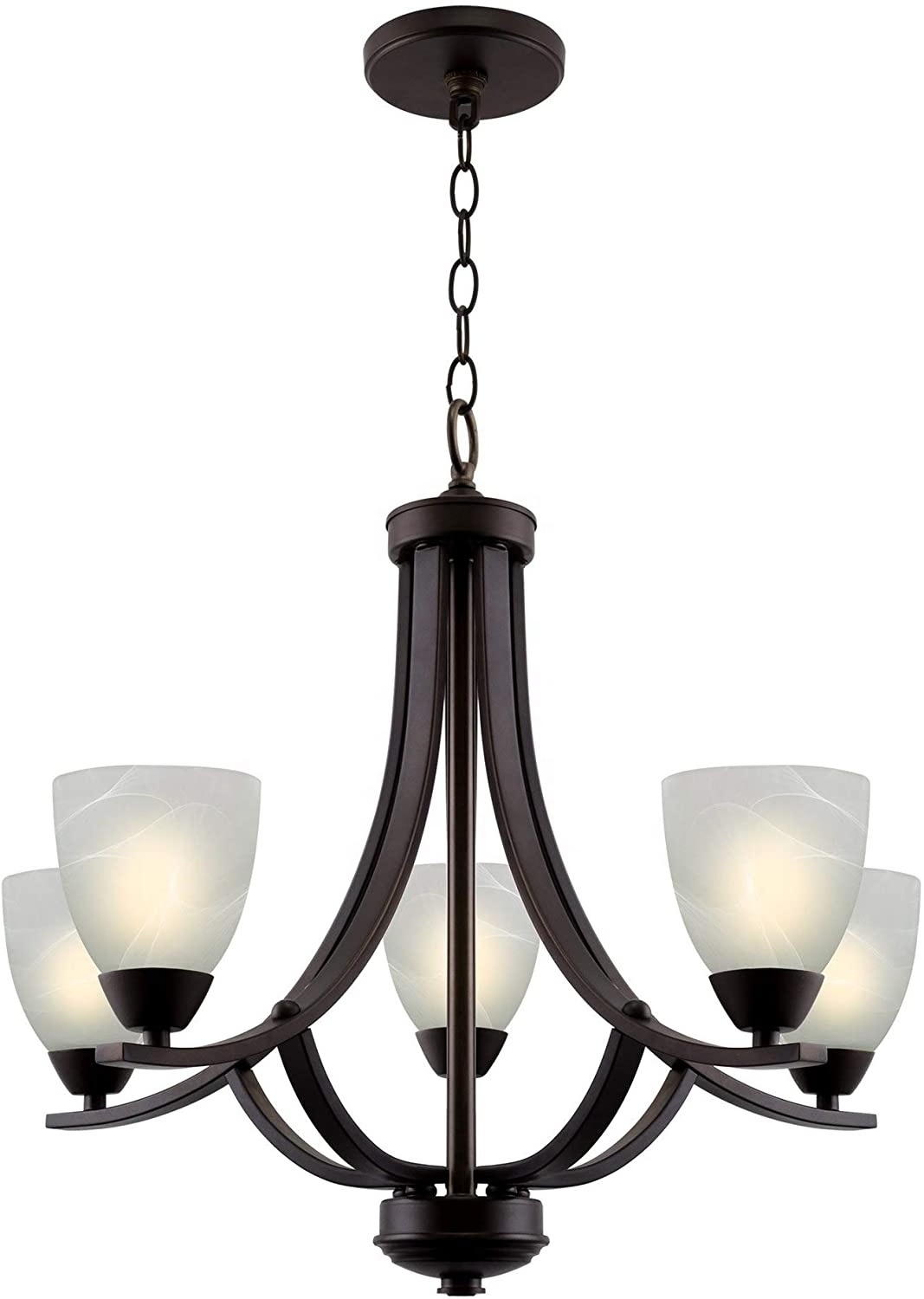 luxury modern chandelier 5-Light Large Chandelier + Alabaster Glass Shades, Adjustable Chain, Oil Rubbed Bronze Finish