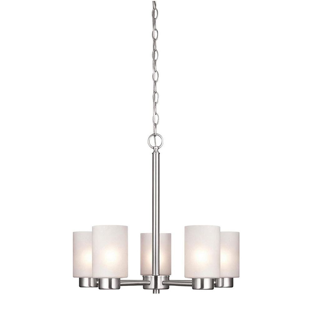 Five-Light Interior Chandelier Brushed Nickel Finish with Frosted Seeded Glass