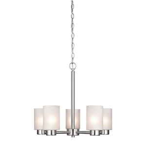 Five-Light Interior Chandelier Brushed Nickel Finish with Frosted Seeded Glass