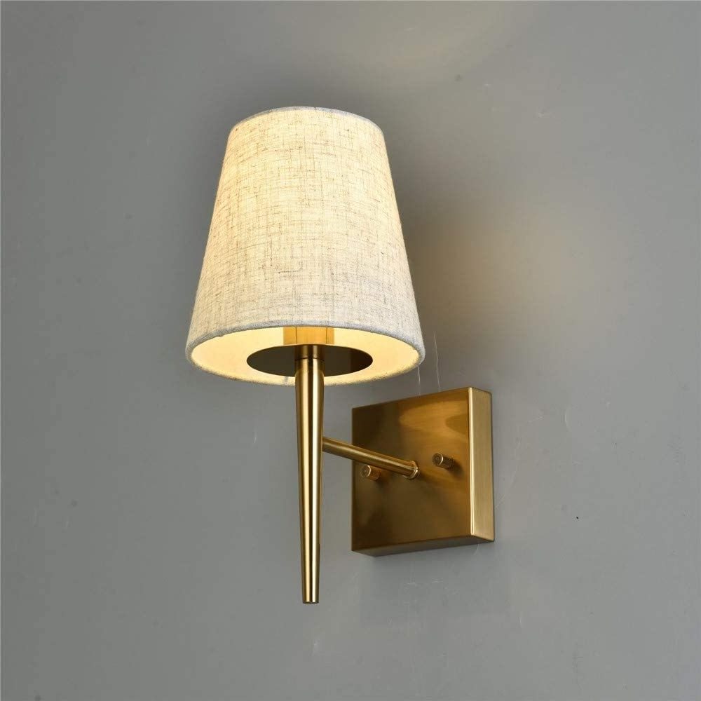 Mid-Century Modern Wall Sconce with Beige Fabric Shade 1-Light Antique Gold Indoor Wall Lamp Fixture