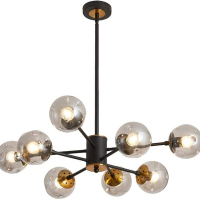 8 Light Chandelier Pendant Lighting Black with Glass Globes Classic Vintage Ceiling Light Fixture for Kitchen Living Room Dining