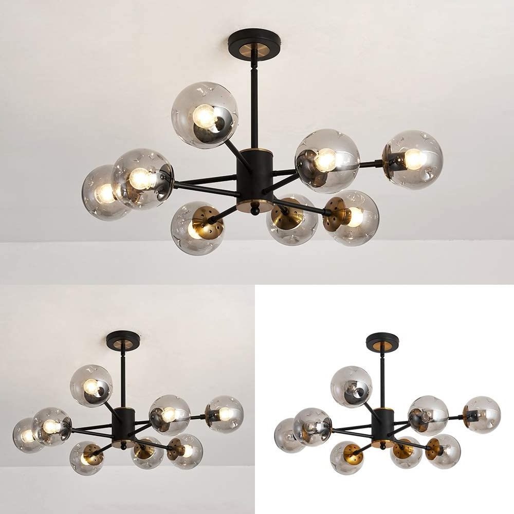 8 Light Chandelier Pendant Lighting Black with Glass Globes Classic Vintage Ceiling Light Fixture for Kitchen Living Room Dining