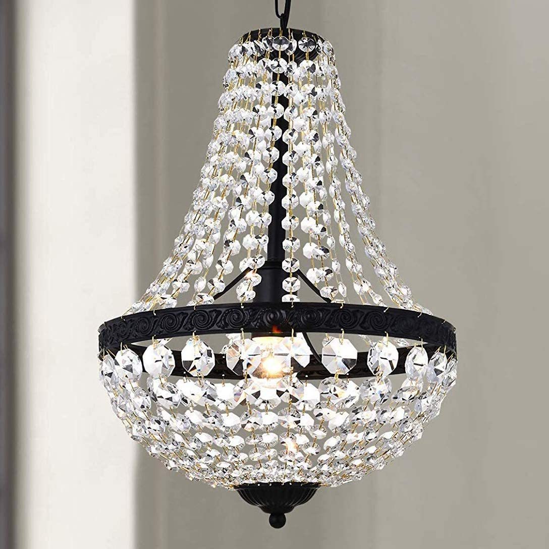 Modern French Empire Black Finish Farmhouse Crystal Pendant Chandelier Lighting