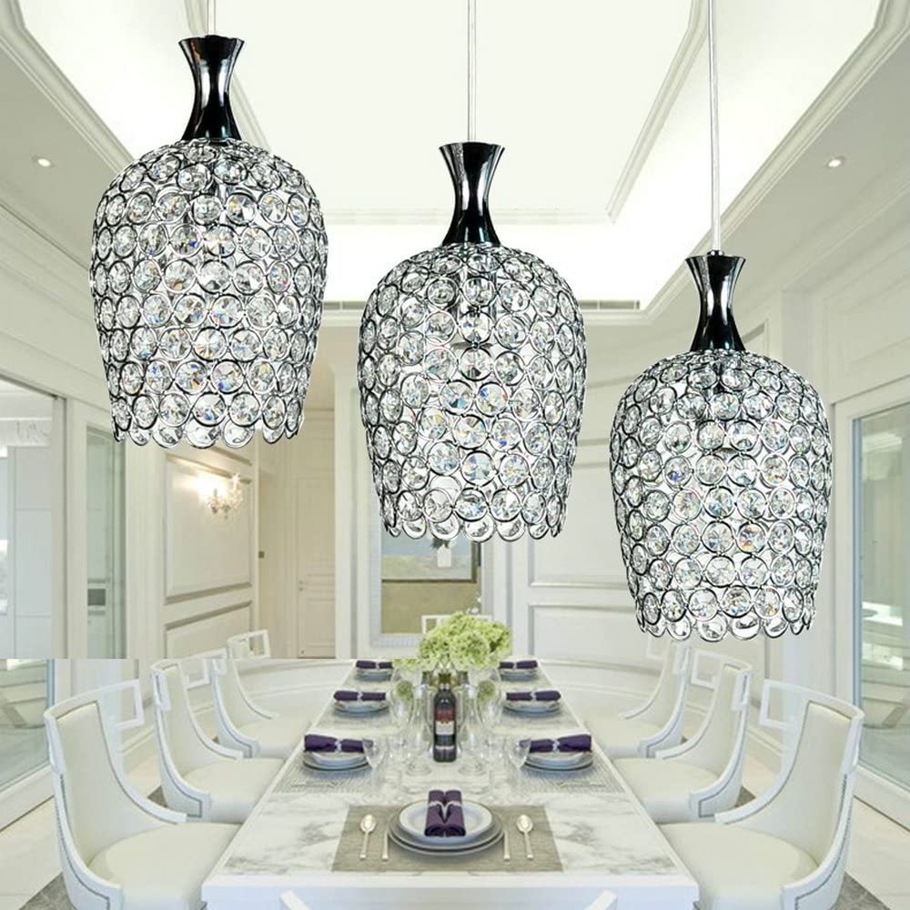 Modern 3 Lights Crystal Polished Chrome Pendant Lighting Fixture for Kitchen Island and Dining Room