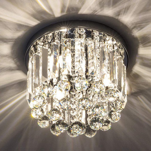 Small Modern K9 Crystal Chandeliers Fixtures 3 Lights Mini Flush Mount LED Ceiling Pendant for Bedroom