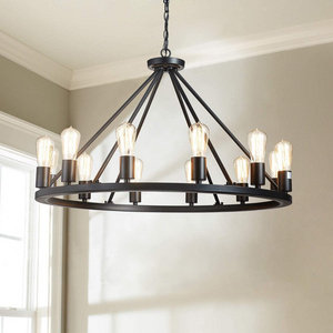 Antique Black Finish Metal Chandelier Lighting with 12 Lights Rustic Vintage Farmhouse Pendant Lighting in Industrial Country St