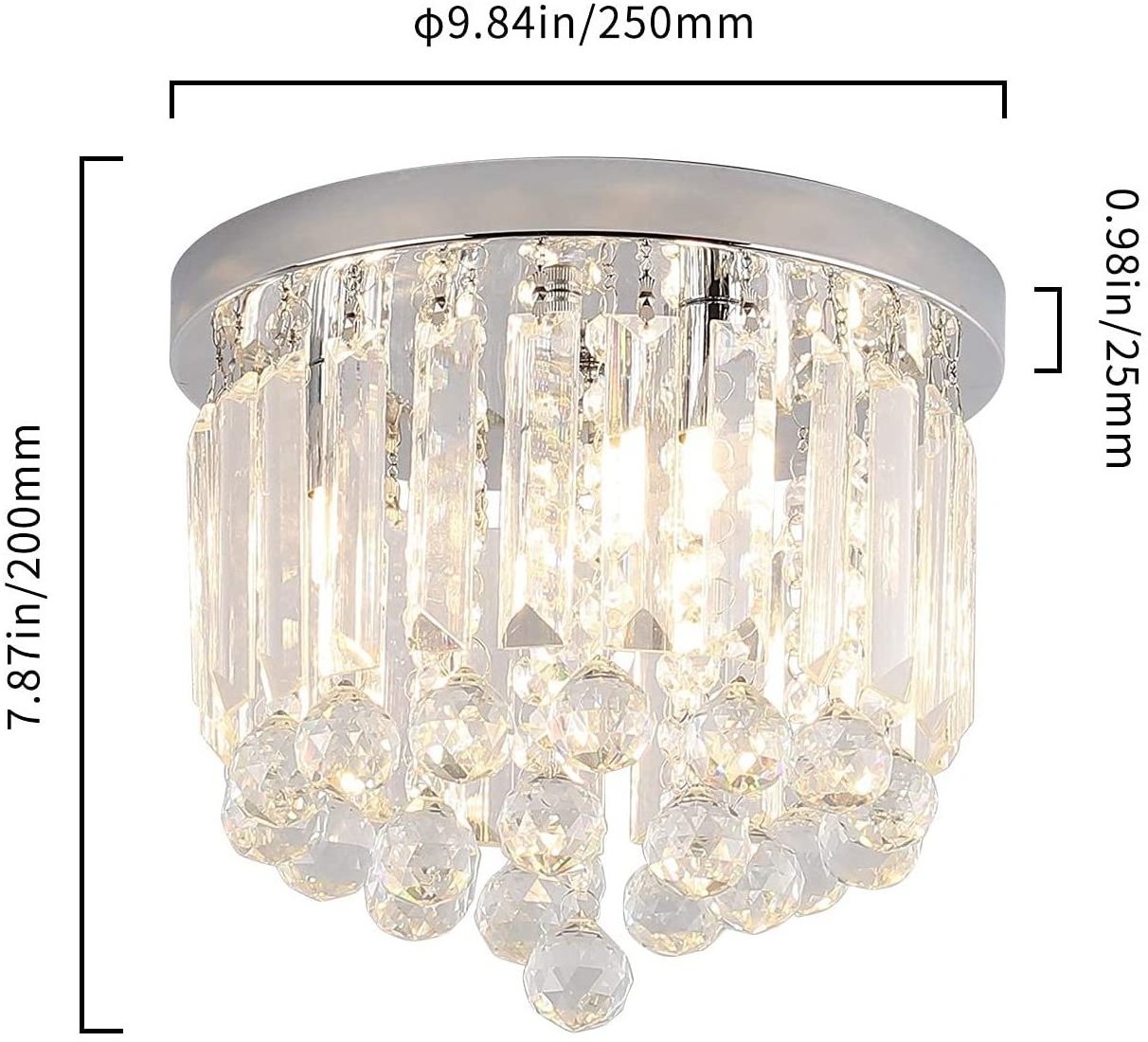 Small Modern K9 Crystal Chandeliers Fixtures 3 Lights Mini Flush Mount LED Ceiling Pendant for Bedroom