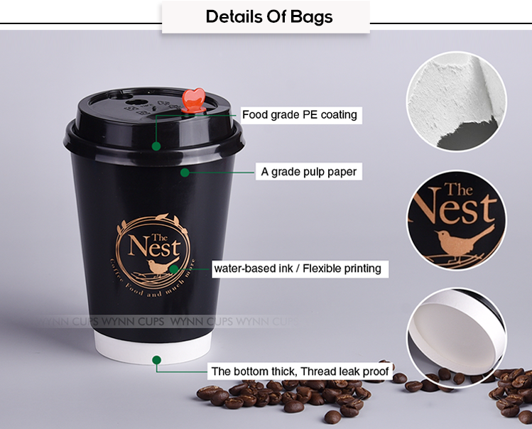 Custom Printed black Hot double wall  biodegradable coffee Disposable paper cups wholesale