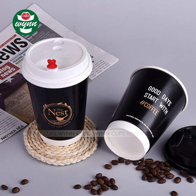 Custom Printed black Hot double wall  biodegradable coffee Disposable paper cups wholesale