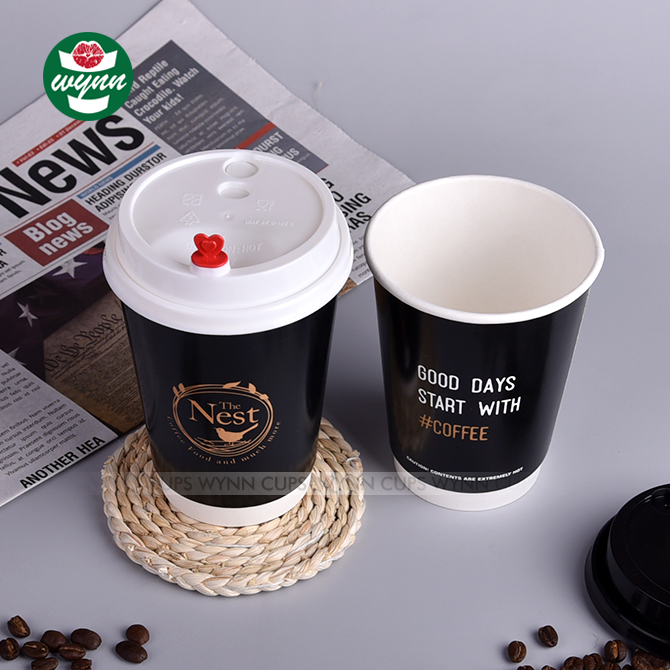 Custom Printed black Hot double wall  biodegradable coffee Disposable paper cups wholesale