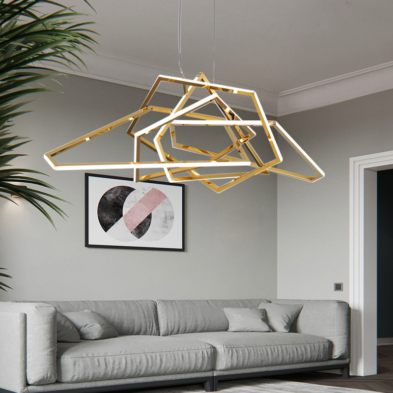 Steel geometric led chandelier pendant lamp golden modern suspended lighting indoor decoration ceiling hanging drop light