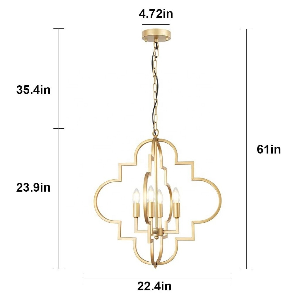 Gold Candle Style Geometric Dining Room Light Fixtures Hanging Foyer 4 - Light Orb Chandelier Lighting