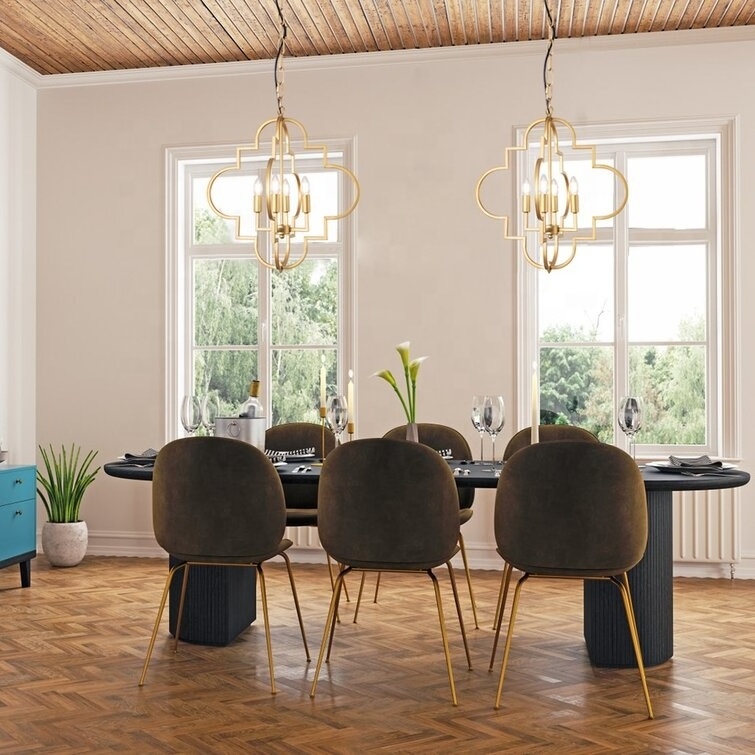 Gold Candle Style Geometric Dining Room Light Fixtures Hanging Foyer 4 - Light Orb Chandelier Lighting