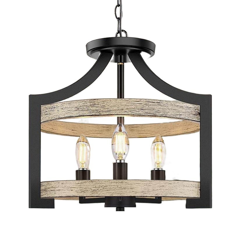 Rustic Farmhouse Pendant Hanging Light Adjustable Height Convertible Vintage Semi Flush Mount Ceiling Light Fixture