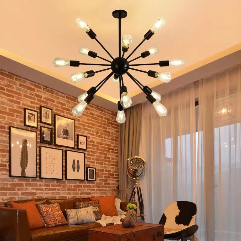 Modern Chandeliers Pendant Lamps Industrial Stair Lighting Fixtures Black Tube Spider Hanging Lamp Living Room Lighting Fixture