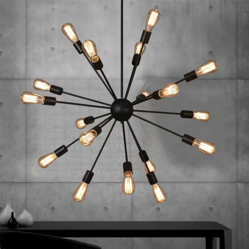 Modern Chandeliers Pendant Lamps Industrial Stair Lighting Fixtures Black Tube Spider Hanging Lamp Living Room Lighting Fixture