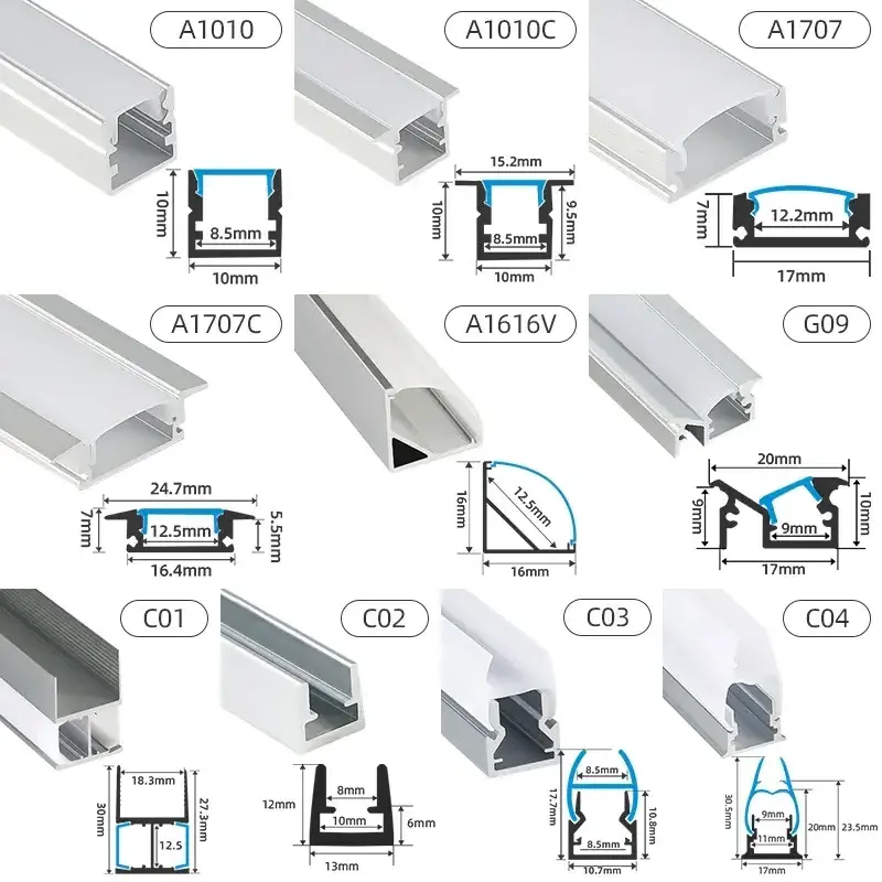 Custom Led Strip Light Aluminium Profile 17*7mm Recessed led Profile Channel Diffuser White Black