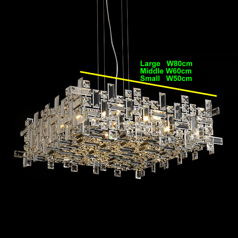 Italian square rectangle crystal chandelier chrome golden steel frame modern fashion pendant lamp luxury decor LED ceiling light