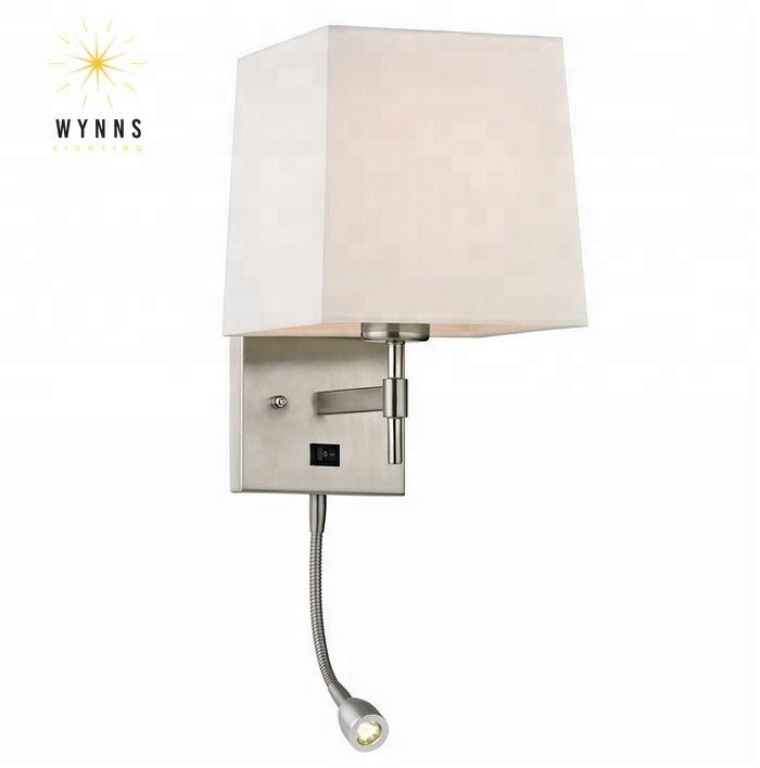 Hotel bedside and corridor swing arm wall sconce lamp with switch and LED lighting bulb