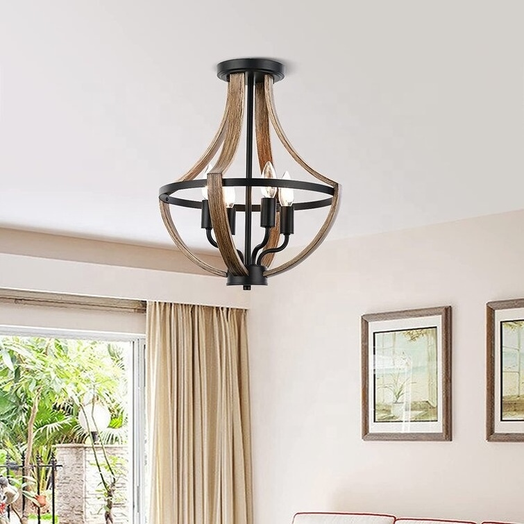 Chandelier 4-Light Adjustable Height Pendant Light Convertible Vintage Semi Flush Mount Ceiling Light Fixture