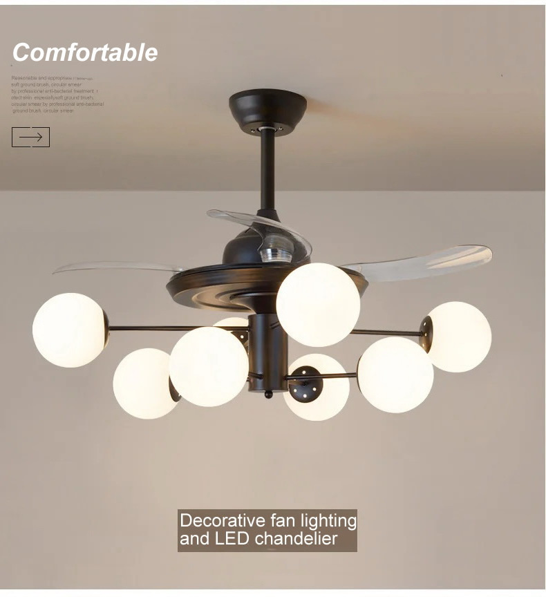 Comfortable LED fan light decorative chandelier ceiling lamp remote control living room bedroom dining room LED fan lighting