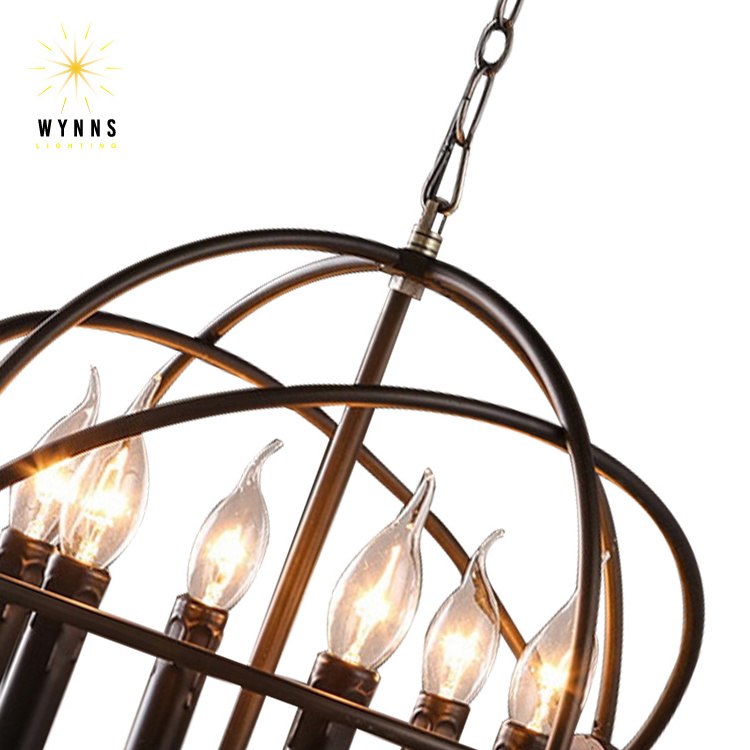 Vintage iron chandelier cage lighting Rustic metal LED candle bulb pendant lamp indoor home living room decoration hanging light