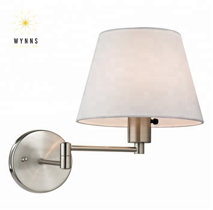 Hotel bedside and corridor swing arm wall sconce lamp with switch and LED lighting bulb