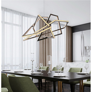 Steel geometric led chandelier pendant lamp golden modern suspended lighting indoor decoration ceiling hanging drop light