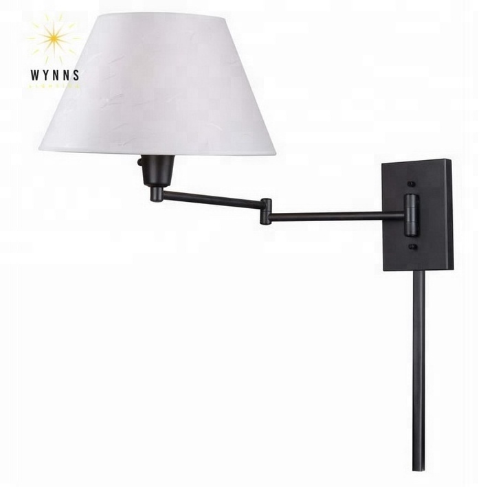 Hotel bedside and corridor swing arm wall sconce lamp with switch and LED lighting bulb