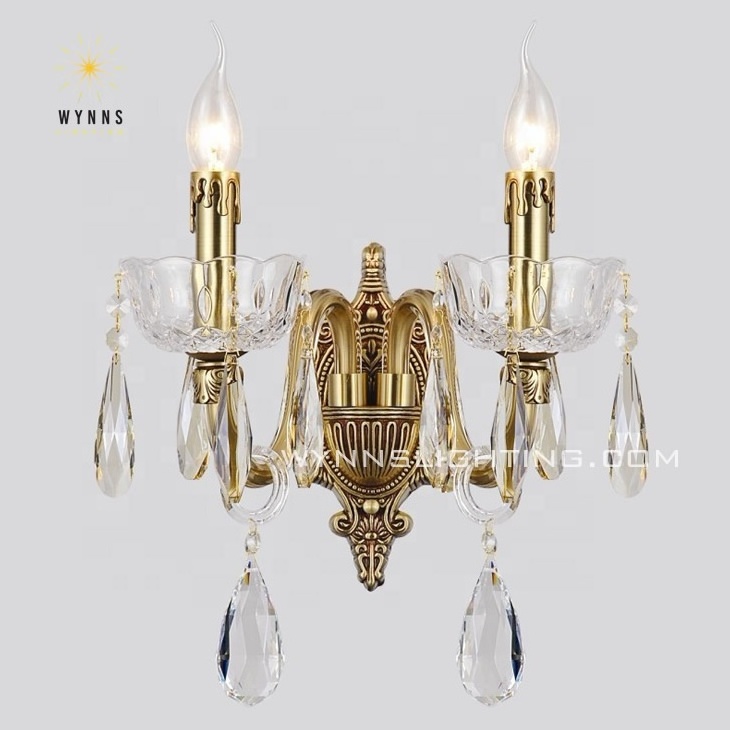 Luxurious brass sconce lamp K9 crystal bracket lighting home decor wall light with LED Edison candle bulbs