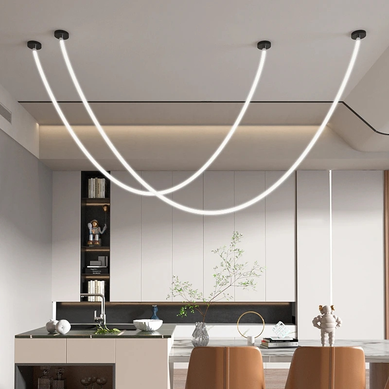 Minimal Line Designer Silicone Dining Table Island LED Pendant Lamp Hall Loft Duplex Villa Suspension Kitchen Lighting Fixture