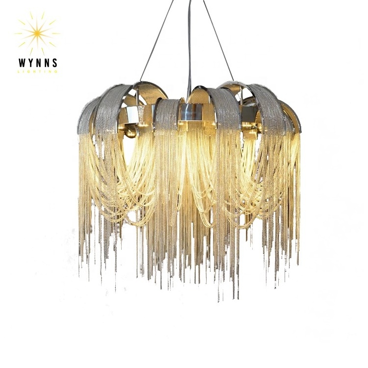 Factory Wholesale Modern Round Design Lamp Gold Sliver Aluminum Chain Pendant Lighting Tassel Chandelier for interior decor