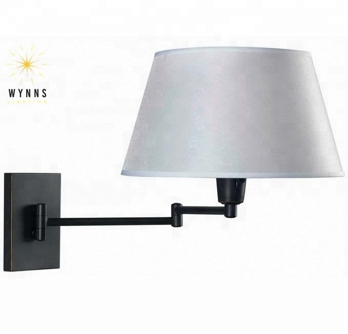 Hotel bedside and corridor swing arm wall sconce lamp with switch and LED lighting bulb