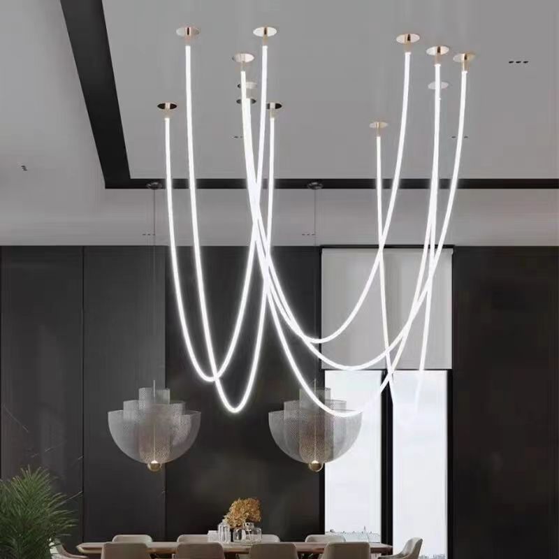 Minimal Line Designer Silicone Dining Table Island LED Pendant Lamp Hall Loft Duplex Villa Suspension Kitchen Lighting Fixture