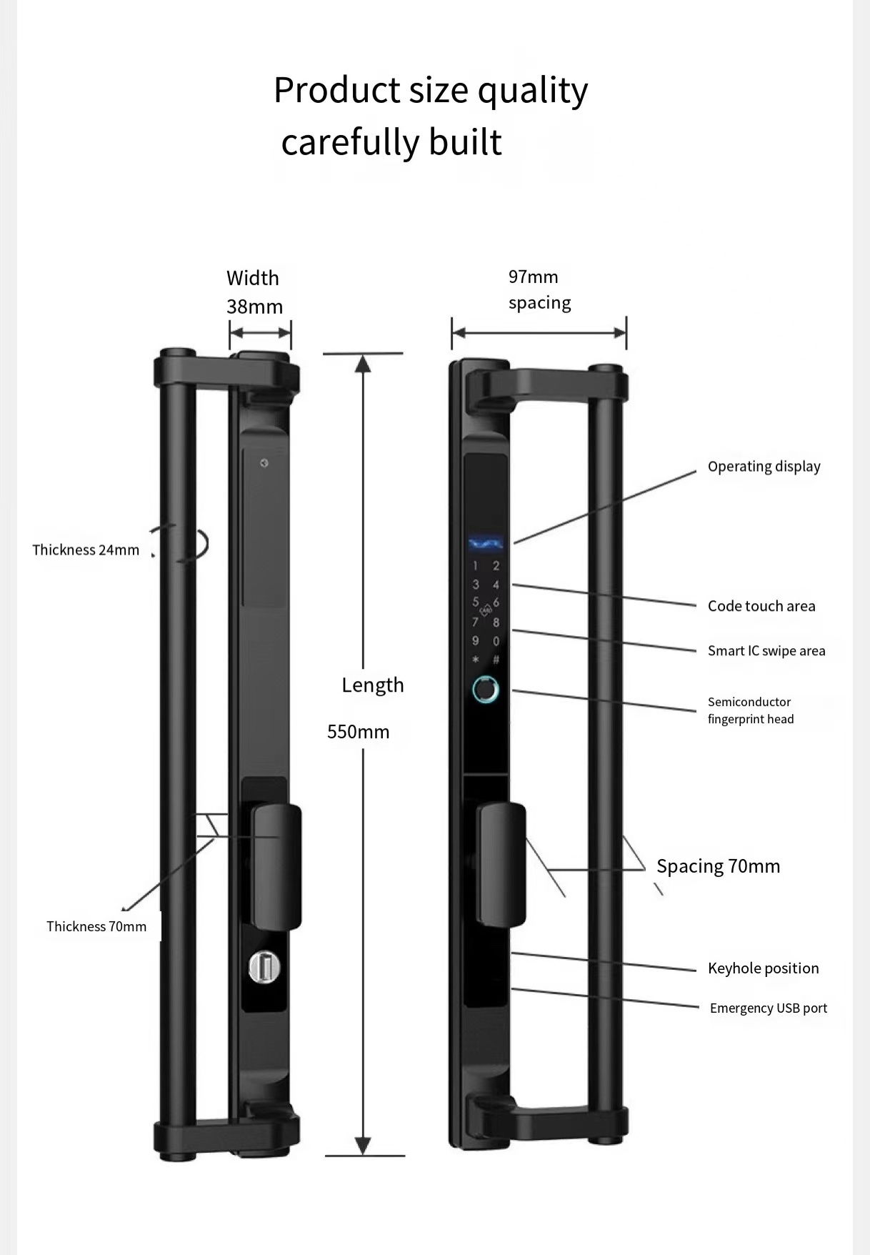 Broken bridge aluminum alloy door fingerprint code lock Waterproof glass large handle stainless steel smart lock