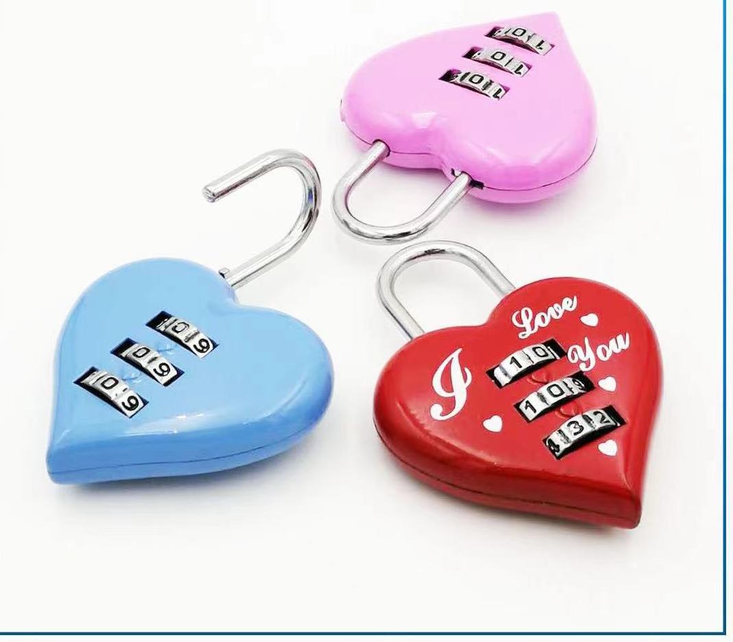 Luggage Padlock 3-Digit Combination Wedding Gift Luggage Red Heart Padlock