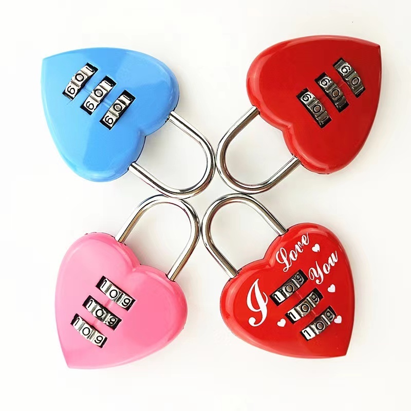 Luggage Padlock 3-Digit Combination Wedding Gift Luggage Red Heart Padlock