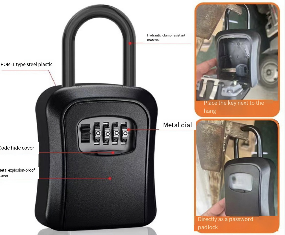 Waterproof Hanging Lock Box for Door keys with 4 Digits Code with Shackle for door knob